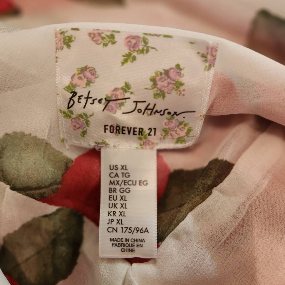 Betsey Johnson White Maxi Dress with Pink Rose Print - Picture 3 of 3